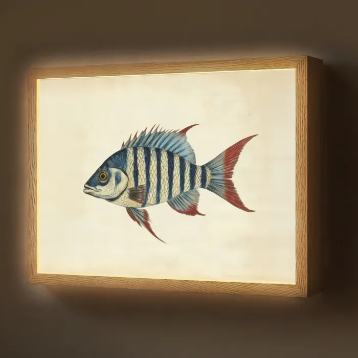 Gestreept - Donkerblauw - Rugvin - Vis Light Box met batterij (Wandlamp) middel -z3d_website