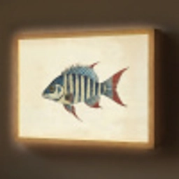 Gestreept - Donkerblauw - Rugvin - Vis Light Box met batterij (Wandlamp) middel -z3d_website
