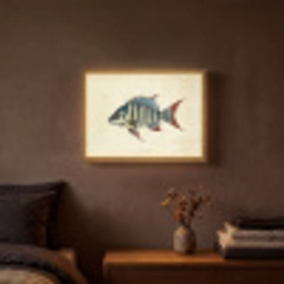 Gestreept - Donkerblauw - Rugvin - Vis Light Box met batterij (Wandlamp) middel -sfeer4