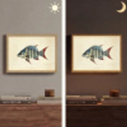 Gestreept - Donkerblauw - Rugvin - Vis Light Box met batterij (Wandlamp) middel -sfeer3