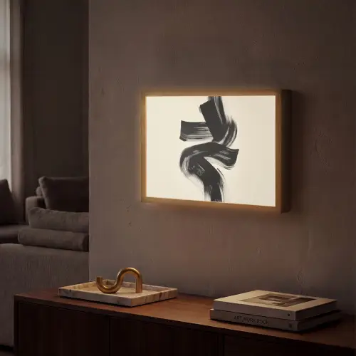 Strepen - Zwart - Abstract Light Box met batterij (Wandlamp) middel -sfeer1