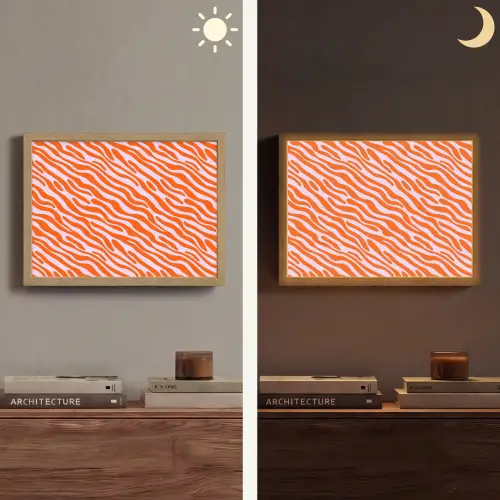 Strepen - Dynamisch - Oranje Light Box met batterij (Wandlamp) middel 907 -sfeer3