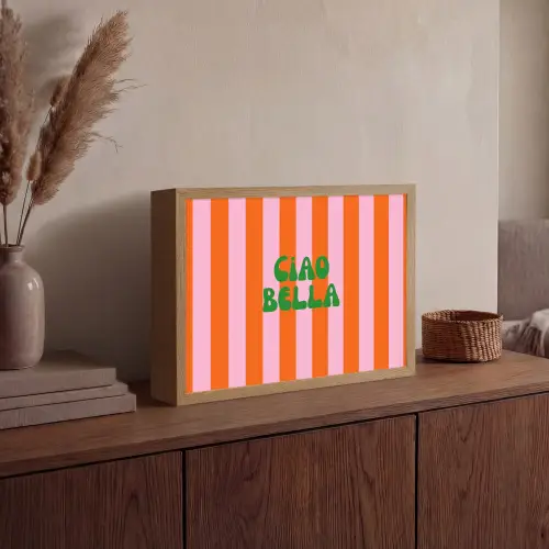 Strepen - Oranje - Verticaal - Ciao bella Light Box met batterij (Wandlamp) middel -sfeer2