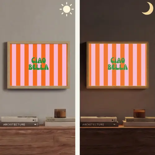 Strepen - Oranje - Verticaal - Ciao bella Light Box met batterij (Wandlamp) middel -sfeer3