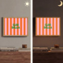 Strepen - Oranje - Verticaal - Ciao bella Light Box met batterij (Wandlamp) middel -sfeer3