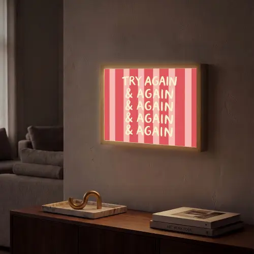 Strepen - Rood - Try again Light Box met batterij (Wandlamp) middel -sfeer1