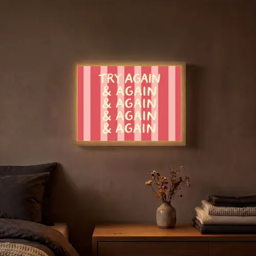 Strepen - Rood - Try again Light Box met batterij (Wandlamp) middel -sfeer4