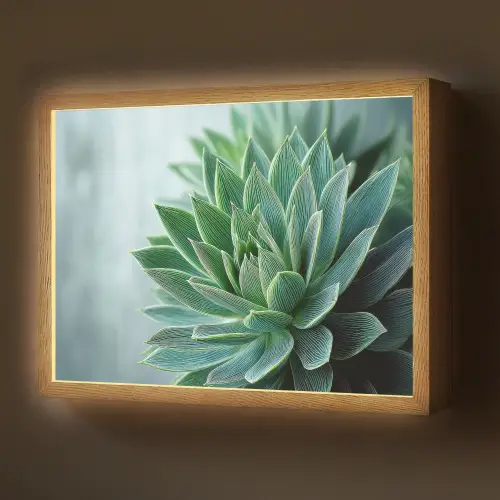 Vetplant - Bladeren - Groen - Wazig Light Box met batterij (Wandlamp) middel -z3d_website
