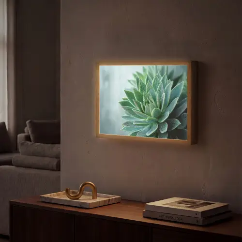 Vetplant - Bladeren - Groen - Wazig Light Box met batterij (Wandlamp) middel -sfeer1