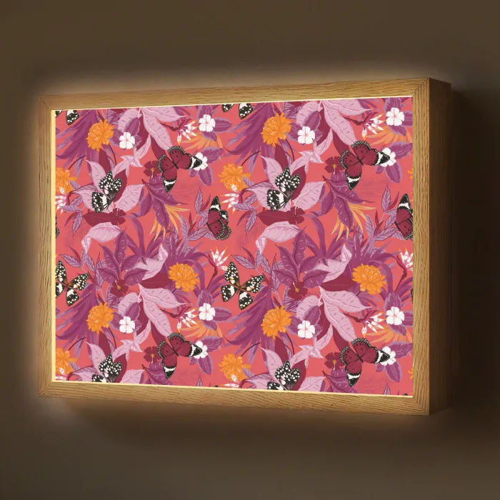 Zomer - Vlinder - Donker - Roze Light Box met batterij (Wandlamp) middel 907 -z3d_website