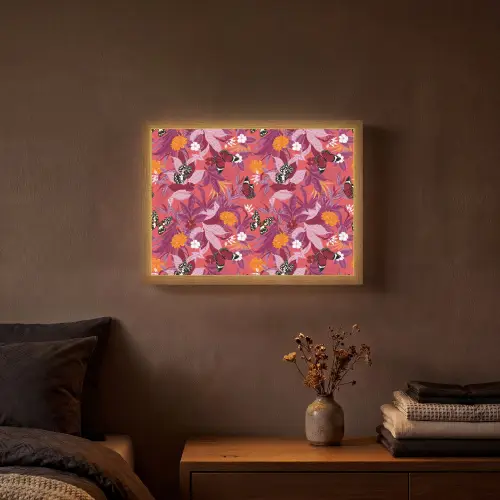 Zomer - Vlinder - Donker - Roze Light Box met batterij (Wandlamp) middel 907 -sfeer4