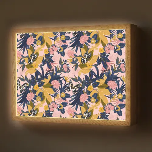 Zomer - Vlinder - Roze - Geel Light Box met batterij (Wandlamp) middel 907 -z3d_website