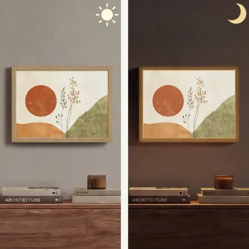 Zon - Abstract - Takken - Oranje Light Box met batterij (Wandlamp) middel -sfeer3