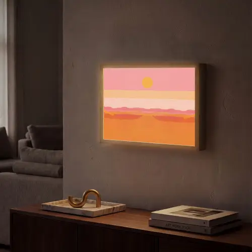 Zon - Abstract - Landschap - Oranje Light Box met batterij (Wandlamp) middel -sfeer1