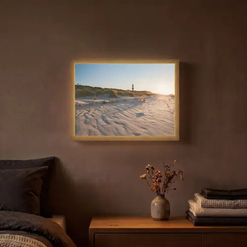 Zon - Duinen - Strand - Vuurtoren Light Box met batterij (Wandlamp) middel -sfeer4