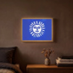 Zon - Gezicht - Penseelstructuur - Blauw Light Box met batterij (Wandlamp) middel -sfeer4