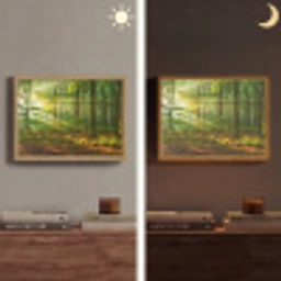 Zon - Bos - Bomen - Natuur - Herfst Light Box met batterij (Wandlamp) middel -sfeer3