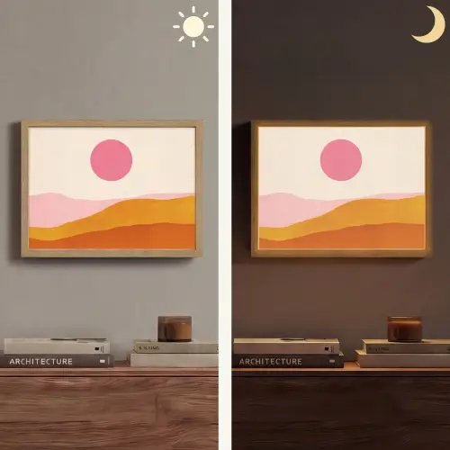 Zon - Heuvels - Abstract - Roze Light Box met batterij (Wandlamp) middel -sfeer3