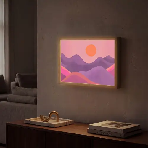 Zon - Heuvels - Paars - Abstract Light Box met batterij (Wandlamp) middel -sfeer1