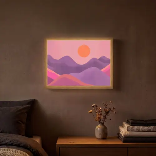 Zon - Heuvels - Paars - Abstract Light Box met batterij (Wandlamp) middel -sfeer4