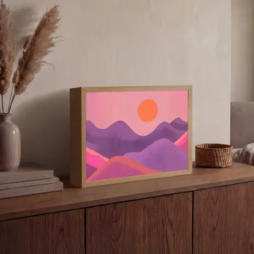 Zon - Heuvels - Paars - Abstract Light Box met batterij (Wandlamp) middel -sfeer2