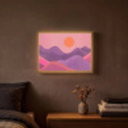 Zon - Heuvels - Paars - Abstract Light Box met batterij (Wandlamp) middel -sfeer4