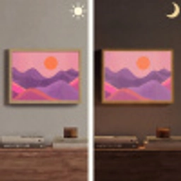 Zon - Heuvels - Paars - Abstract Light Box met batterij (Wandlamp) middel -sfeer3