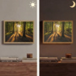 Zon - Bomen - Bos - Landschap - Natuur Light Box met batterij (Wandlamp) middel -sfeer3