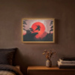 Zon - Krijger - Bomen - Bergen Light Box met batterij (Wandlamp) middel -sfeer4