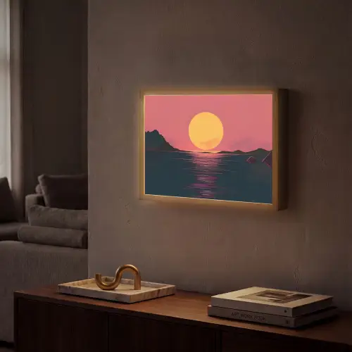 Zon - Geel - Bergen - Water Light Box met batterij (Wandlamp) middel -sfeer1