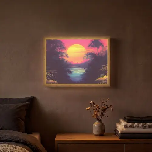 Zon - Geel - Palmbomen - Tropisch Light Box met batterij (Wandlamp) middel -sfeer4