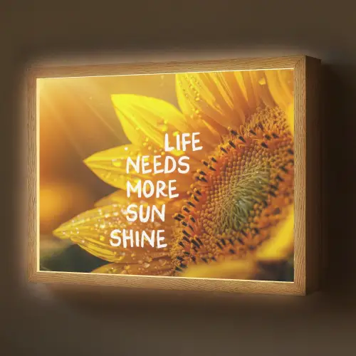 Zonnebloem - Close up - Geel - Quote Light Box met batterij (Wandlamp) middel -z3d_website