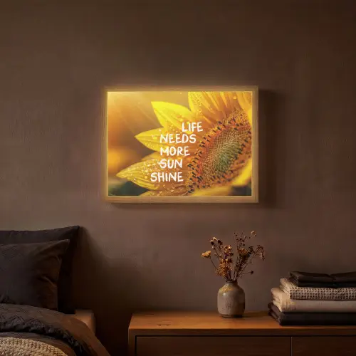 Zonnebloem - Close up - Geel - Quote Light Box met batterij (Wandlamp) middel -sfeer4