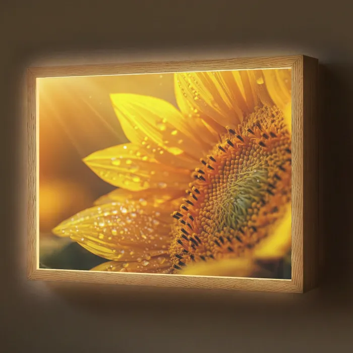 Zonnebloem - Dauwdruppels - Geel - Zonlicht Light Box met batterij (Wandlamp) middel -z3d_website