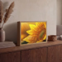 Zonnebloem - Dauwdruppels - Geel - Zonlicht Light Box met batterij (Wandlamp) middel -sfeer2