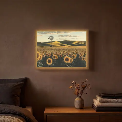 Zonnebloem - Veld - Windmolen Light Box met batterij (Wandlamp) middel -sfeer4