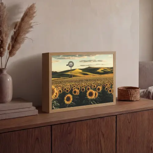 Zonnebloem - Veld - Windmolen Light Box met batterij (Wandlamp) middel -sfeer2