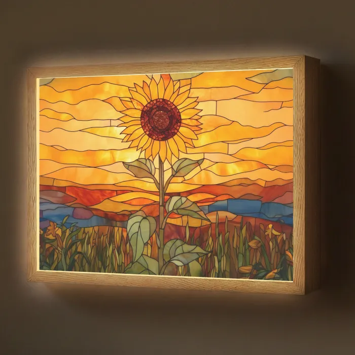 Zonnebloem - Mozaïek - Zonsondergang - Geel Light Box met batterij (Wandlamp) middel -z3d_website