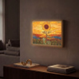 Zonnebloem - Mozaïek - Zonsondergang - Geel Light Box met batterij (Wandlamp) middel -sfeer1
