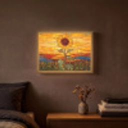 Zonnebloem - Mozaïek - Zonsondergang - Geel Light Box met batterij (Wandlamp) middel -sfeer4