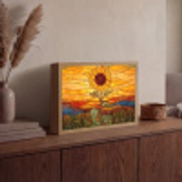 Zonnebloem - Mozaïek - Zonsondergang - Geel Light Box met batterij (Wandlamp) middel -sfeer2