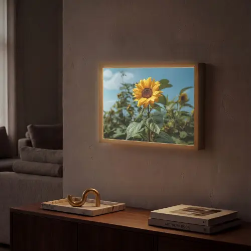 Zonnebloemen - Helderblauwer lucht - Gras Light Box met batterij (Wandlamp) middel -sfeer1