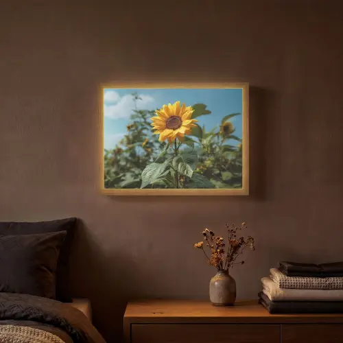 Zonnebloemen - Helderblauwer lucht - Gras Light Box met batterij (Wandlamp) middel -sfeer4