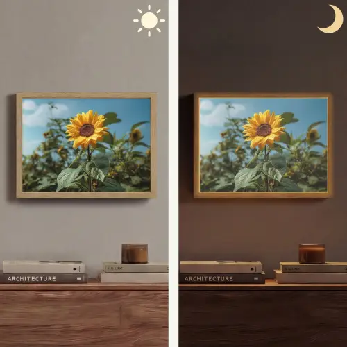 Zonnebloemen - Helderblauwer lucht - Gras Light Box met batterij (Wandlamp) middel -sfeer3