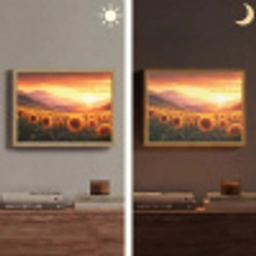 Zonnebloemen - Zonsondergang - Landschap Light Box met batterij (Wandlamp) middel -sfeer3