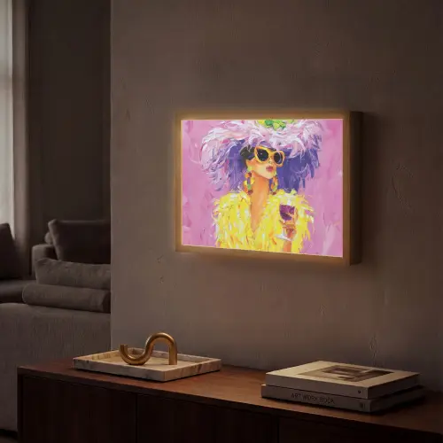 Zonnebril - Vrouw - Jas - Veren Light Box met batterij (Wandlamp) middel -sfeer1