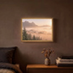 Zonlicht - Mist - Bergen - Bomen Light Box met batterij (Wandlamp) middel -sfeer4
