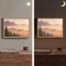 Zonlicht - Mist - Bergen - Bomen Light Box met batterij (Wandlamp) middel -sfeer3