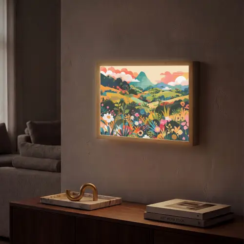 Zonlicht - Heuvels - Wolkenlucht Light Box met batterij (Wandlamp) middel -sfeer1