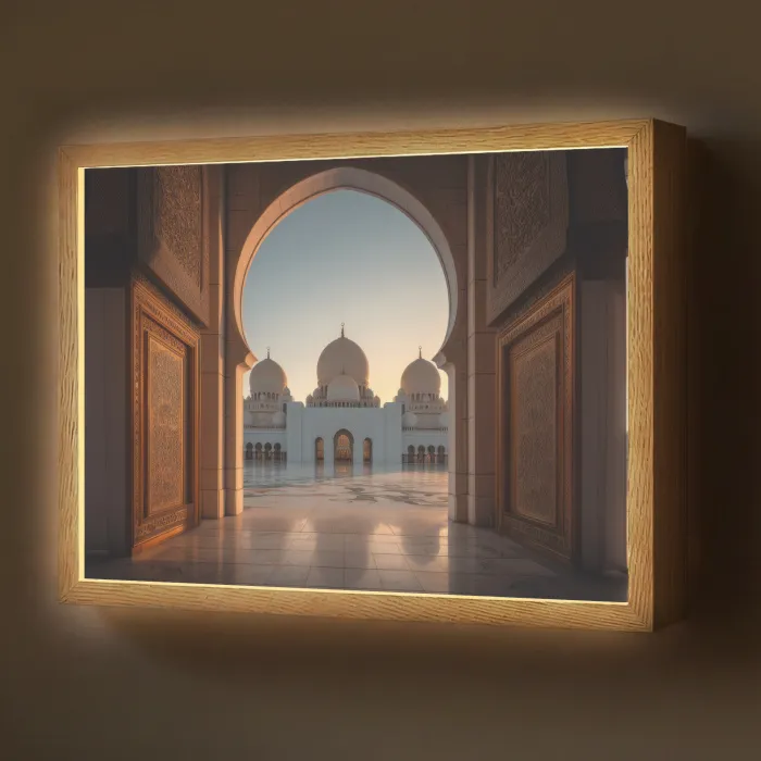 Zonsopkomst - Witte koepels - Plein - Moskee Light Box met batterij (Wandlamp) middel -z3d_website